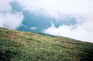 On trail to Mt Thurston, looking down into Chilliwack River Valley 2003-08.