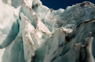 Closeup of ice at front of Matier Glacier 1998-08.