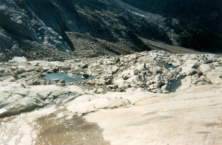 Looking back down on the climb up to Matier Glacier 1998-08.