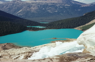 View of the 3 lakes from Matier Glacier 1998-08.